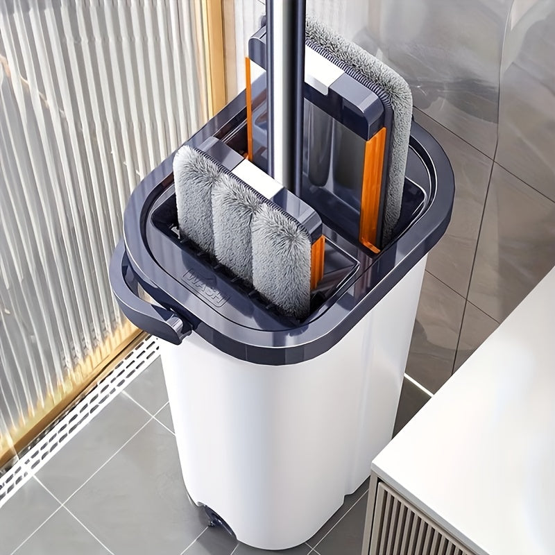 Mop And Bucket with Wringer Set for Home, Sturdy Aluminium Mops for Floor Cleaning, Large Flat Mopping Bucket System, Wall Cleaner with 6 Microfiber Pads, for Cleaning Floors, Windows, Courtyards, And Bathrooms.(Mop + Bucket + 6 Cloths)