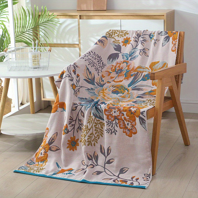 Luxuriously Soft & Ultra-Thick Oversized Bath Towel - Quick-Dry Technology, Lint-Free, Plush Rectangular Spa Wrap Towel with Modern Rabbit & Floral Design in Light Blue & Pink - High Absorbency, Durable, Beige for Home, Spa, Travel - Ideal for Adult