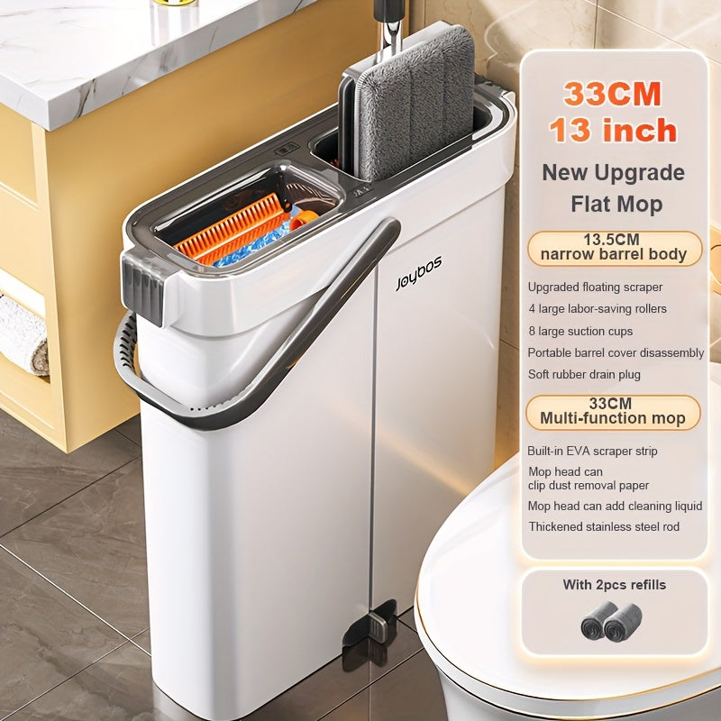 Set of Flat Mop And Bucket with an Improved Wringer, Allowing Hands-Free Operation for Cleaning Floors. Suitable for Both Wet And Dry Use, It Effectively Separates Dirty And Clean Water. Ideal for Deep Cleaning Floors And Walls