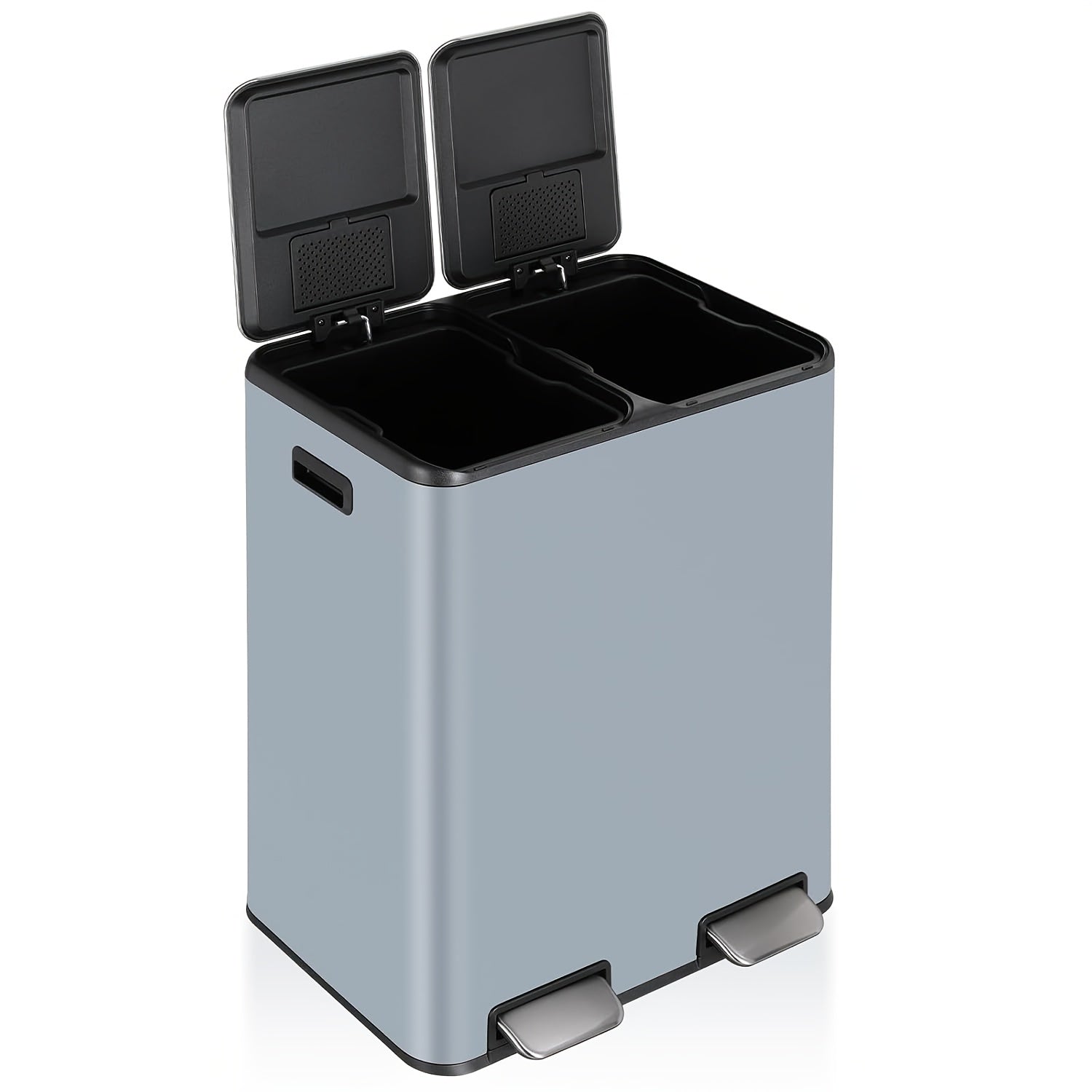 16 Gal Dual Kitchen Trash Can W\u002F2 Built-in Box for Odor Control, Hands-Free Garbage Bin, Recycle Waste Dustbin, Soft-Close Lid, 2 Buckets, Foot Pedal, Side Handle, Airtight, for Home Office, Bedroom Trash Can with Lid, Stainless Steel Trash Can
