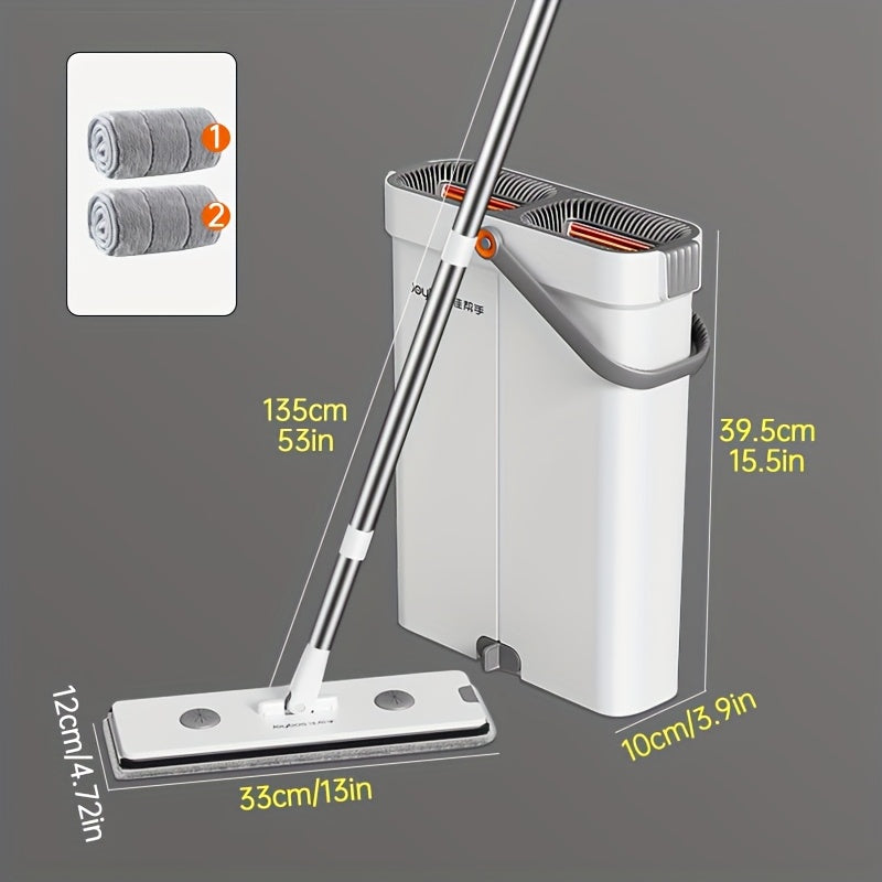 12.99inch Microfiber Flat Mop And Bucket Set Floor Cleaning System, Wet Dry Mop For Wall Cleaner With Long Handle, Hardwood Floor Mop With Microfiber Cloths. Bedroom\u002F Bathrooms\u002Fliving Room Mops For Floor Cleaning