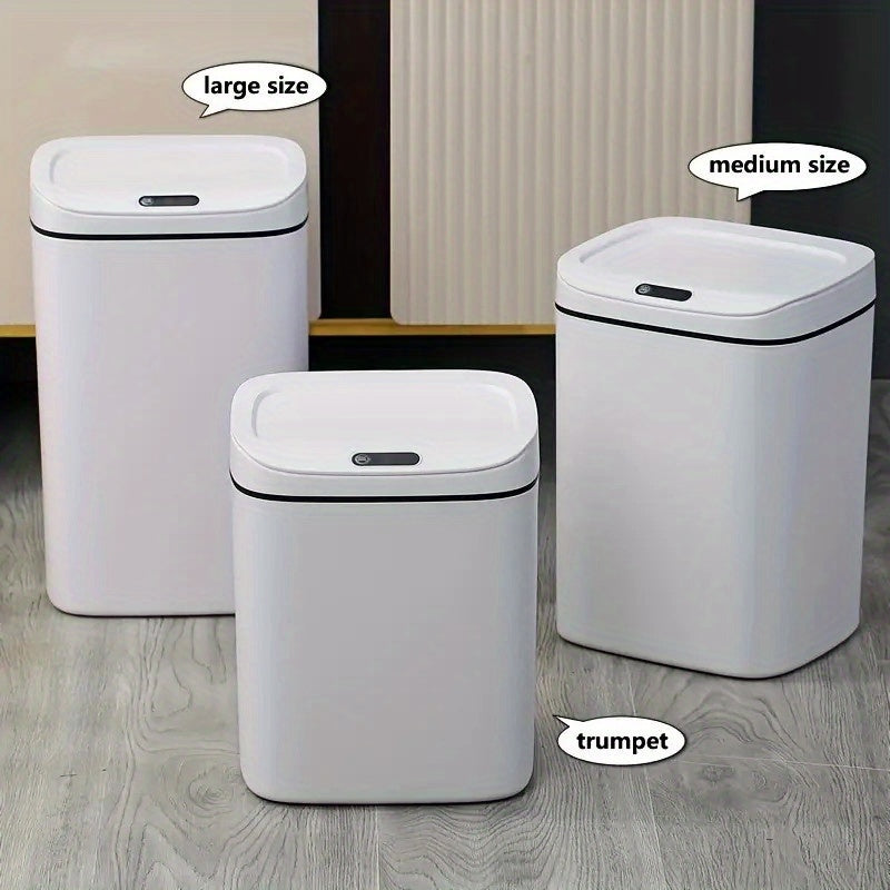 Motion-Activated Smart Trash Bin for Bathrooms, Featuring a Lid And Touchless Operation. Its Minimalist Design Makes It Ideal for Home, Kitchen, Office, Bathroom, And Outdoor Settings, Providing an Effective Solution for Kitchen Waste.