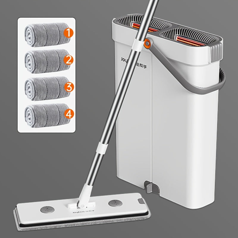 12.99inch Microfiber Flat Mop And Bucket Set Floor Cleaning System, Wet Dry Mop For Wall Cleaner With Long Handle, Hardwood Floor Mop With Microfiber Cloths. Bedroom\u002F Bathrooms\u002Fliving Room Mops For Floor Cleaning