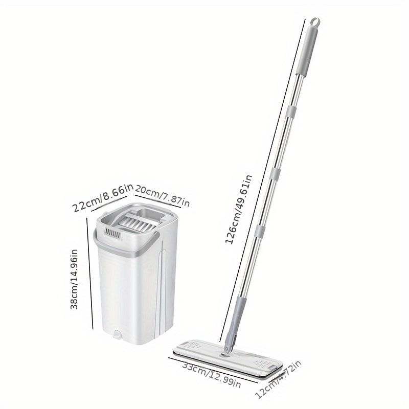Hands-free Flat Dust Mop With Bucket - Wet And Dry Cleaning, Perfect For Bedroom, Kitchen, Living Room, Bathroom - Durable Plastic Household Floor Mop Tool