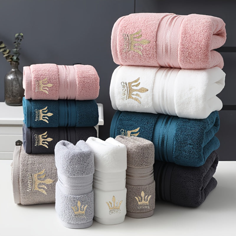 8pcs Luxury Hotel High-Quality Cotton Bath Towel Set, Including 2 Bath Towels, 2 Bath Towels, 4 Washcloth, Soft Skin-friendly Absorbent, Very Suitable For Bathrooms, Hotels, SPA-390GSM Cotton, Crown Embroidery, Wash Cloths