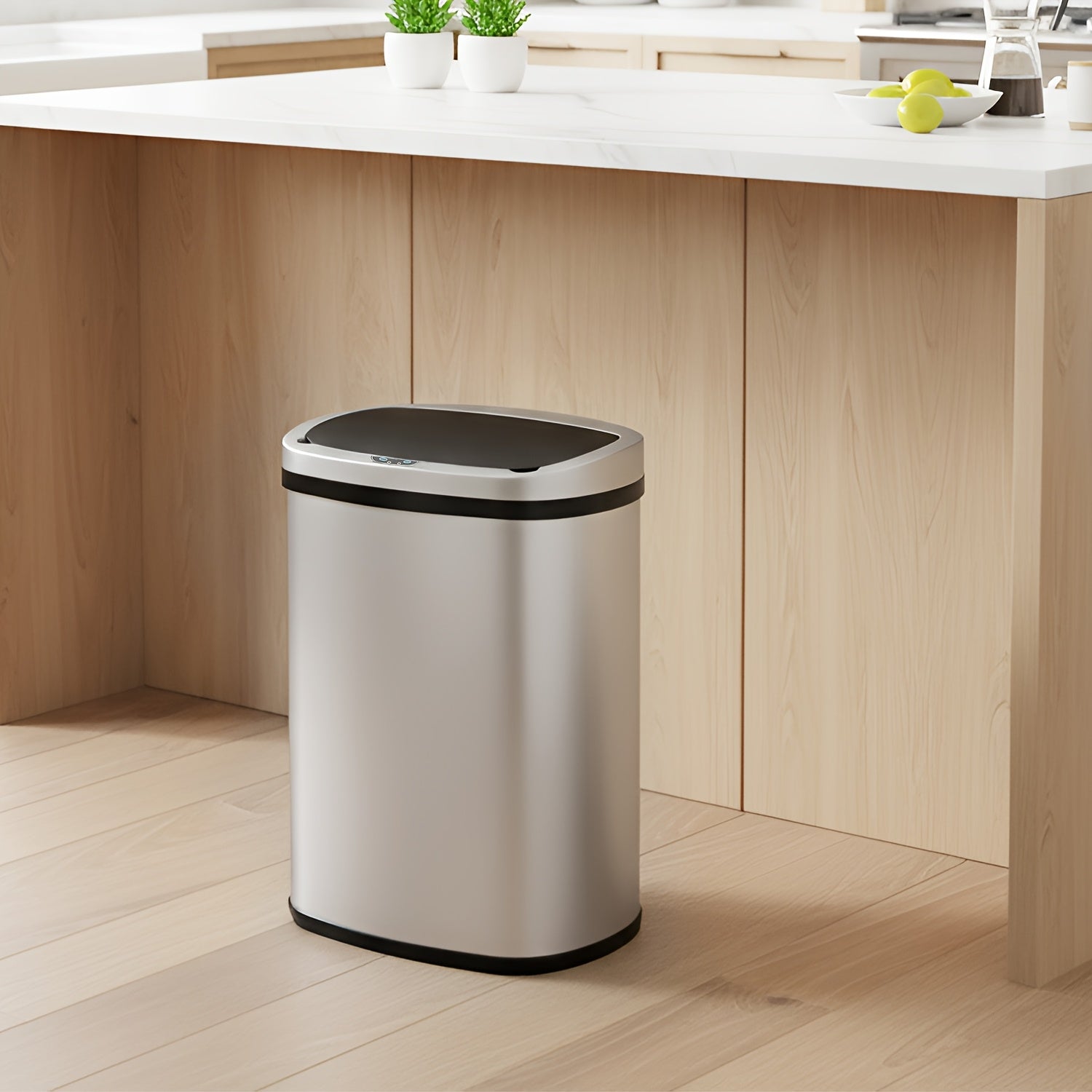 Automatic Trash Can, Touchless Motion Sensor Garbage Can, Stainless Steel with Lid Anti-Fingerprint Mute Designed, 13 Gallon 50L, for Kitchen Office Bedroom Living Room