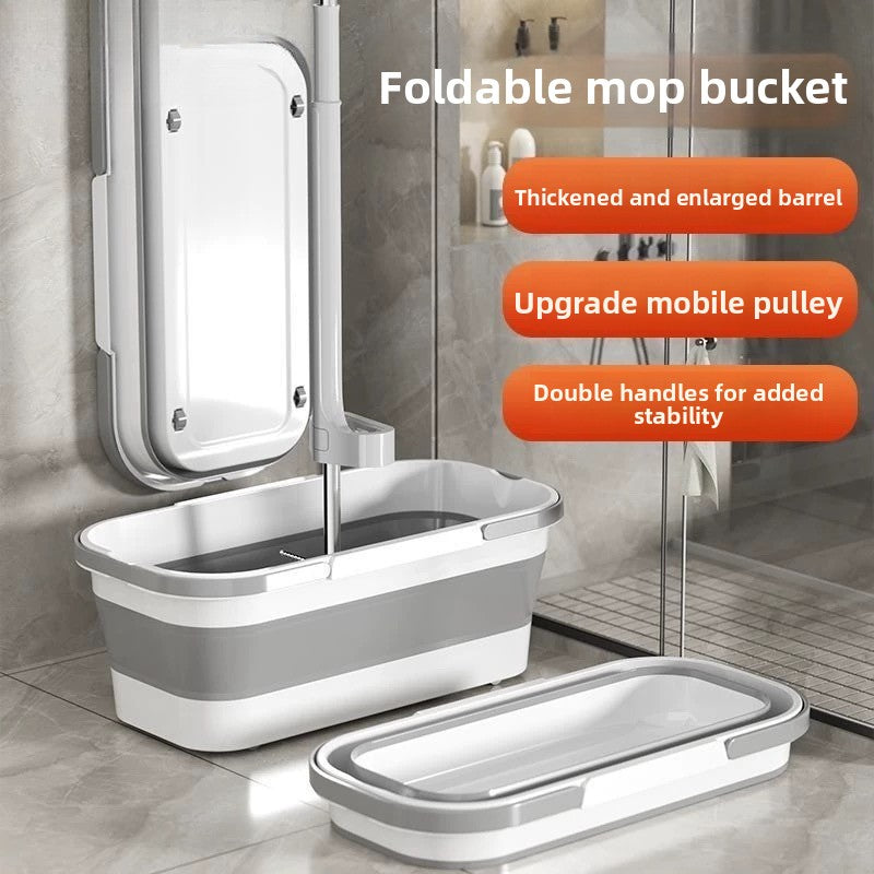 17.72inch Flat Mop and Folding Bucket Set with 5 Reusable Mop Pads | Heavy-Duty Wet\u002FDry Floor, 360° Rotating Head, Hands-Free Wringing System, Space-Saving Design for Hardwood, Tile, Laminate Floors - Low-Maintenance Mop System, Spray Mop