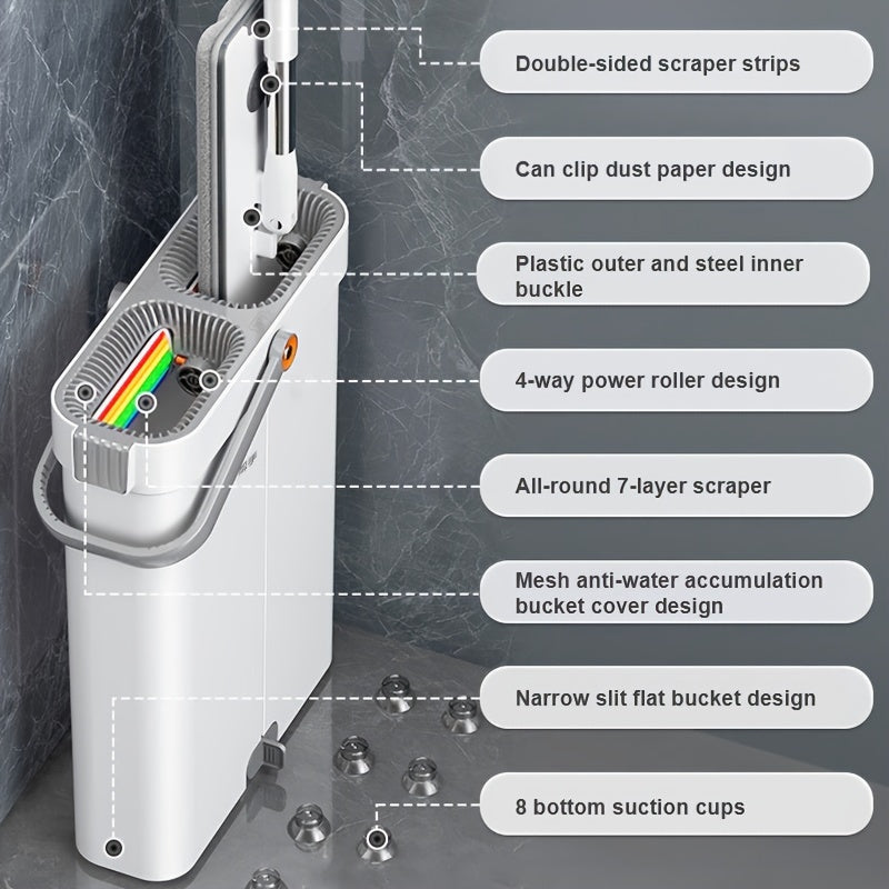 1set, Sewage Separation Hand-free Mop With A Bucket To Send 2 Mop Pads, Flexible Rotating Flat Floor Mop, Lazy Mopping Artifact Cleans And Separates Dust, Hair And Sewage, Wet And Dry Use, For All Floor Types, Cleaning Supplies