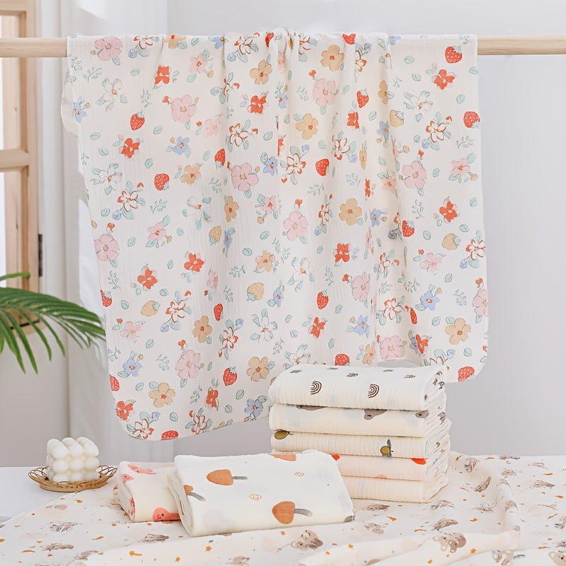 Three New Baby Bath Towels Made of Double-Layer Gauze , Absorbent And Lightweight for Summer, Suitable for Bathing And As a Blanket.
