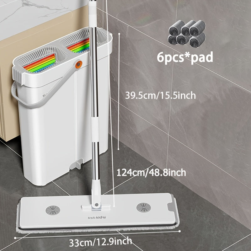 1set, Sewage Separation Hand-free Mop With A Bucket To Send 2 Mop Pads, Flexible Rotating Flat Floor Mop, Lazy Mopping Artifact Cleans And Separates Dust, Hair And Sewage, Wet And Dry Use, For All Floor Types, Cleaning Supplies