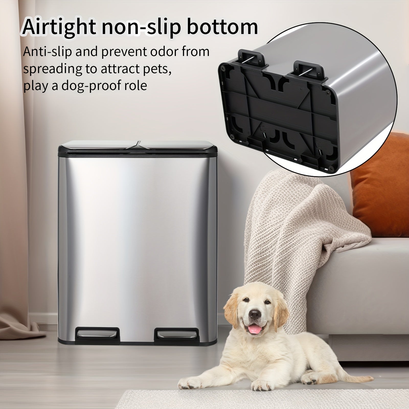 16 Gal Dual Kitchen Trash Can W\u002F2 Built-in Box for Odor Control, Hands-Free Garbage Bin, Recycle Waste Dustbin, Soft-Close Lid, 2 Buckets, Foot Pedal, Side Handle, Airtight, for Home Office, Bedroom Trash Can with Lid, Stainless Steel Trash Can