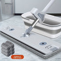 17.72inch Flat Mop and Folding Bucket Set with 5 Reusable Mop Pads | Heavy-Duty Wet\u002FDry Floor, 360° Rotating Head, Hands-Free Wringing System, Space-Saving Design for Hardwood, Tile, Laminate Floors - Low-Maintenance Mop System, Spray Mop