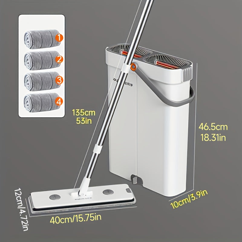 12.99inch Microfiber Flat Mop And Bucket Set Floor Cleaning System, Wet Dry Mop For Wall Cleaner With Long Handle, Hardwood Floor Mop With Microfiber Cloths. Bedroom\u002F Bathrooms\u002Fliving Room Mops For Floor Cleaning