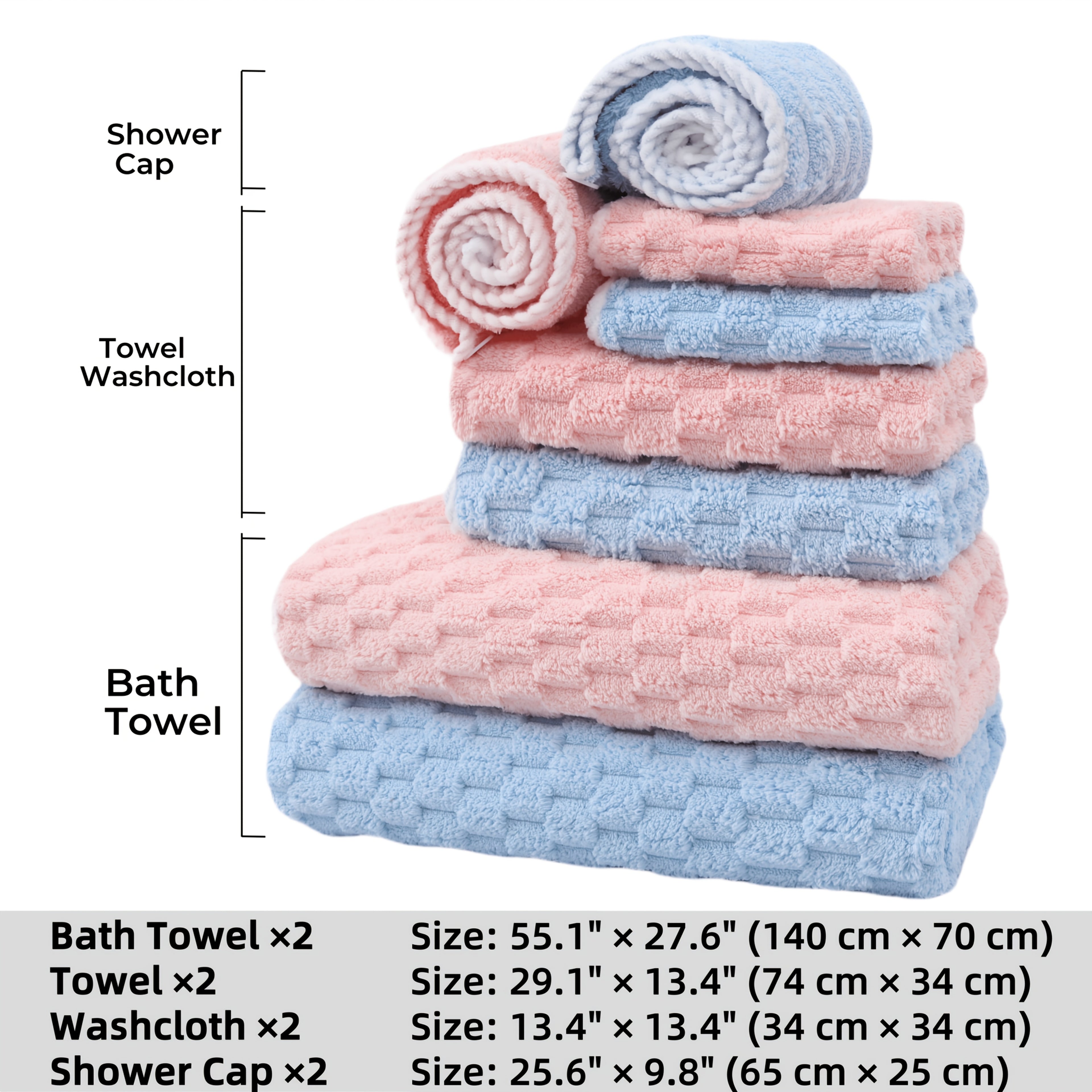 Pack Of 4 Waffled Super Soft Bath Towels - Super Absorbent Quick-Drying Microfiber Towels for Adults - 80%, 20% Polyamide - Suitable for Spa, Fitness, Travel & Everyday Use - Perfect Gift for Home & Gym