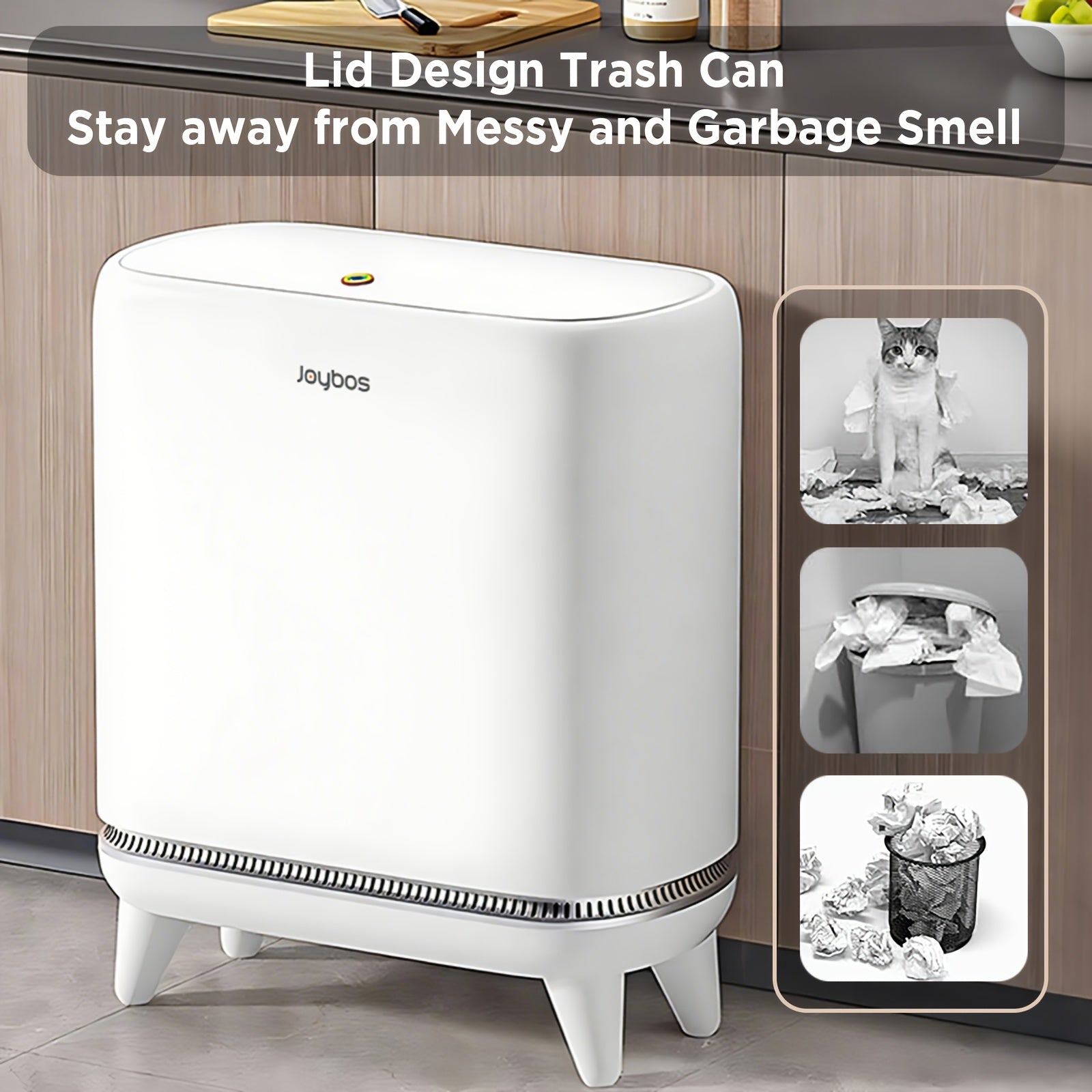 Slim Garbage Bin with a Press Lid, 3.3 Gallons\u002F12 Liters, Featuring Vacuum Adsorption, Includes 20 Bags, Suitable for Bedroom, RV, Office, Kitchen, And Craft Room, in White