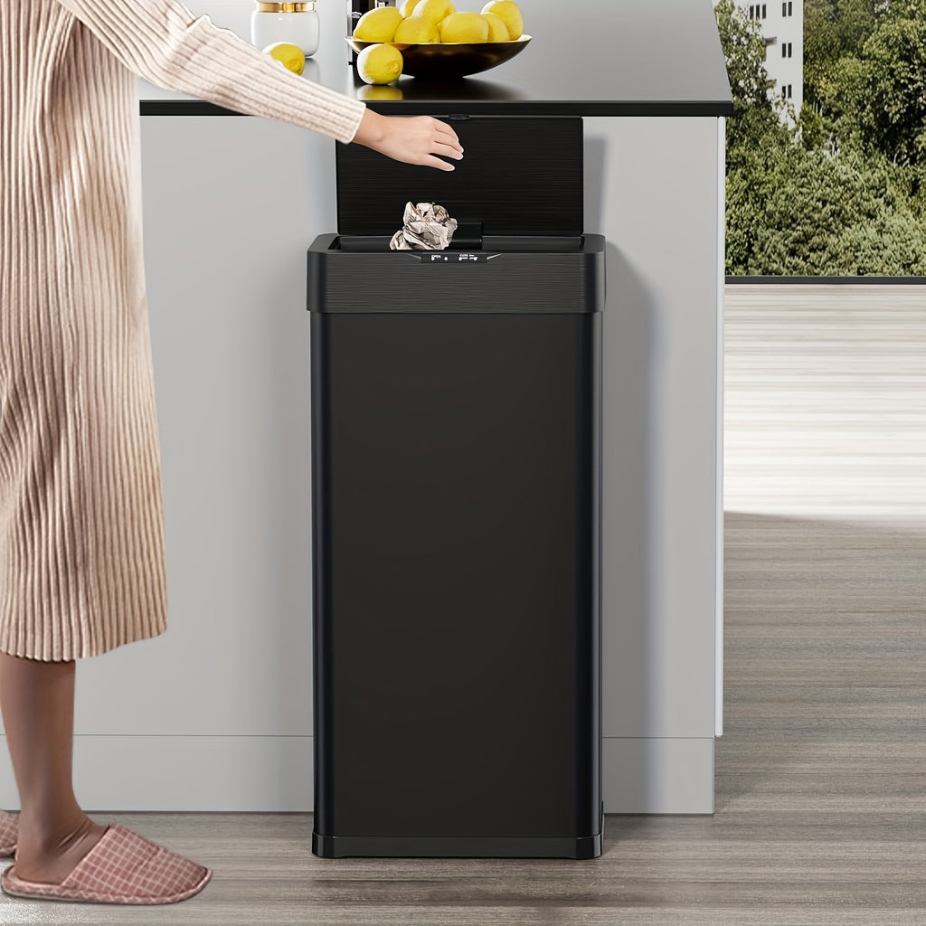 18.5 Gallon (suitable for 60L) Automatic Sensor Trash Can with Touchless Operation, Soft-Close Lid & Bag Holder - Smart Self-Closing Garbage Bin for Kitchen, Office, RV - Brushed Stainless Steel Modern Smart Bin (Low Reminder)