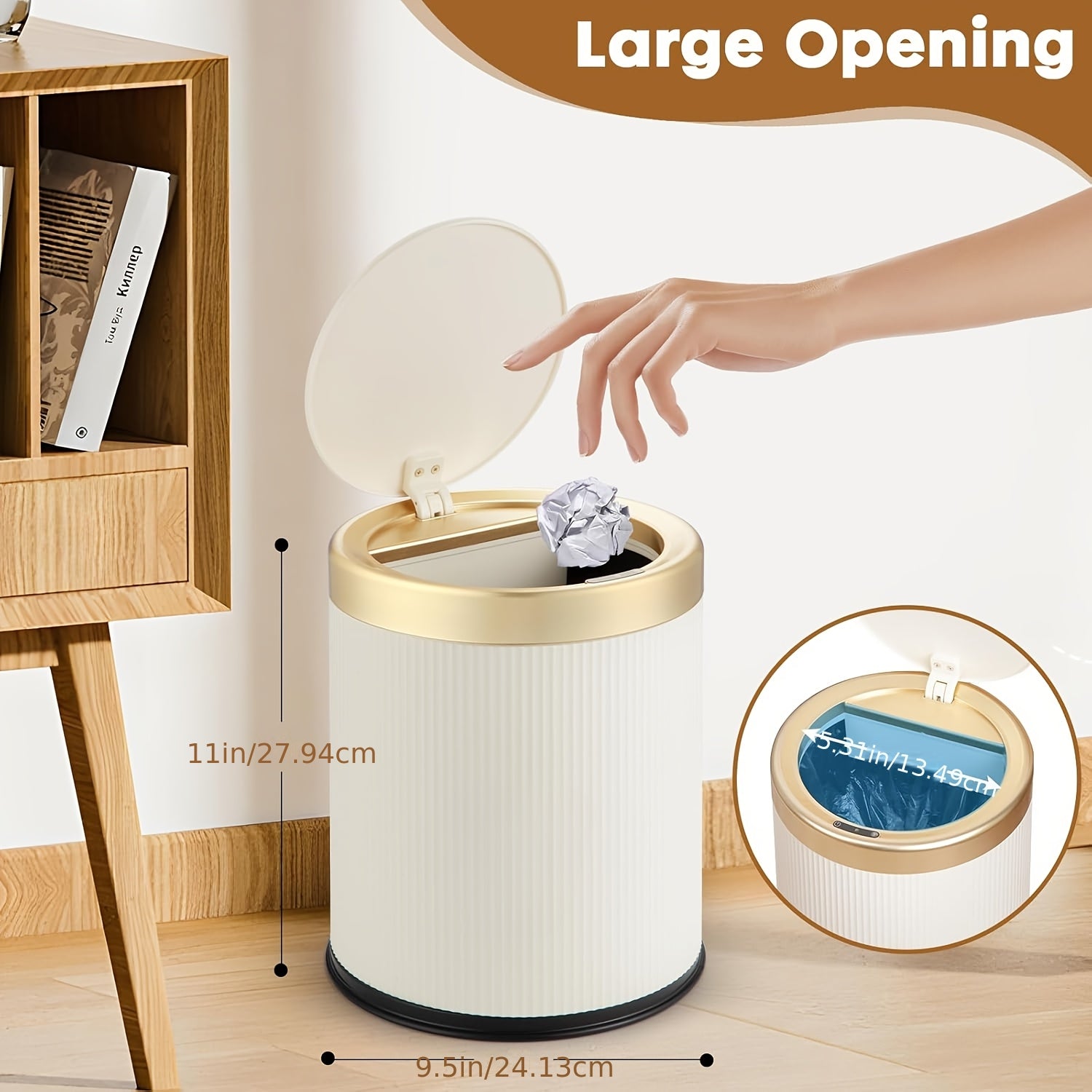 1pc 12L Luxury Large Capacity Push-Lid Trash Can, Dual Inner Buckets, Odor-Sealing Oval Garbage Bin, Modern Plastic Waste Container for Kitchen, Bedroom, Living Room, Bathroom, Bedroom Trash Can, Bathroom Garbage Bin, Contemporary Waste Bin