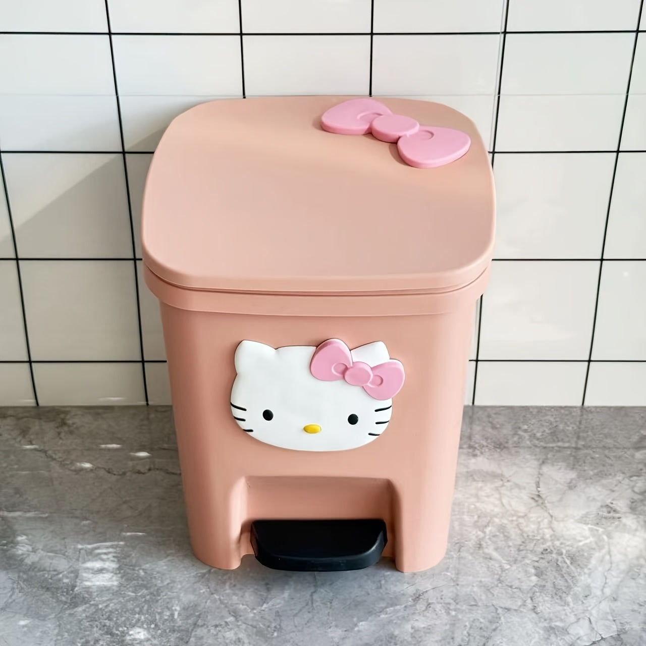 Sanrio Hello Kitty Foot Pedal Trash Can with Lid - Large Capacity Cute 's Bedroom Can, Durable Plastic Rectangular Bin Suitable, Bathroom, Room