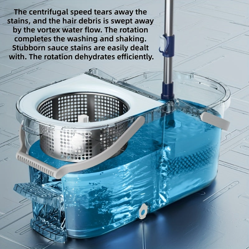 Foot-operated Rotating Mop Bucket Set, Foot Pedal Rotation Is Convenient And Quick, 360-degree Rotation Stainless Steel Handle Is Suitable for Hard Surface Floor Cleaning, with Microfiber Mop Replacement Head, Suitable for Office And Home Use