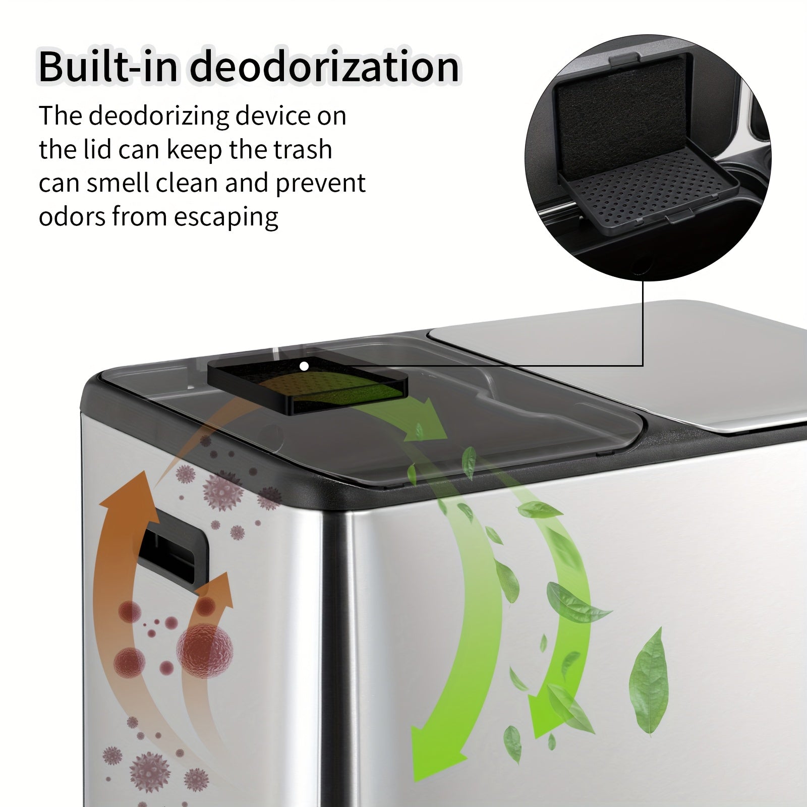 16 Gal Dual Kitchen Trash Can W\u002F2 Built-in Box for Odor Control, Hands-Free Garbage Bin, Recycle Waste Dustbin, Soft-Close Lid, 2 Buckets, Foot Pedal, Side Handle, Airtight, for Home Office, Bedroom Trash Can with Lid, Stainless Steel Trash Can