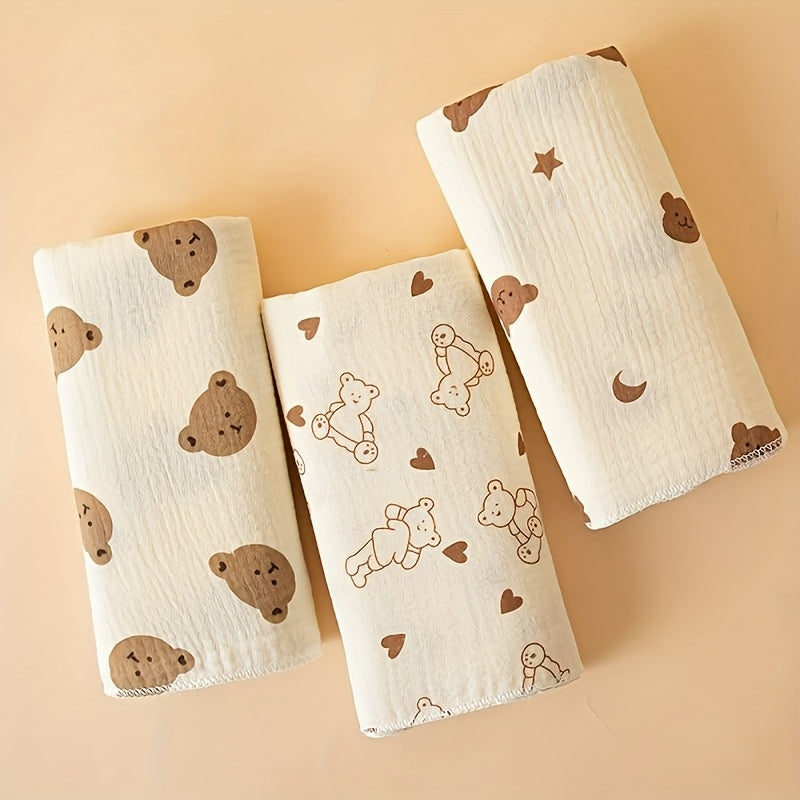 Three New Baby Bath Towels Made of Double-Layer Gauze , Absorbent And Lightweight for Summer, Suitable for Bathing And As a Blanket.