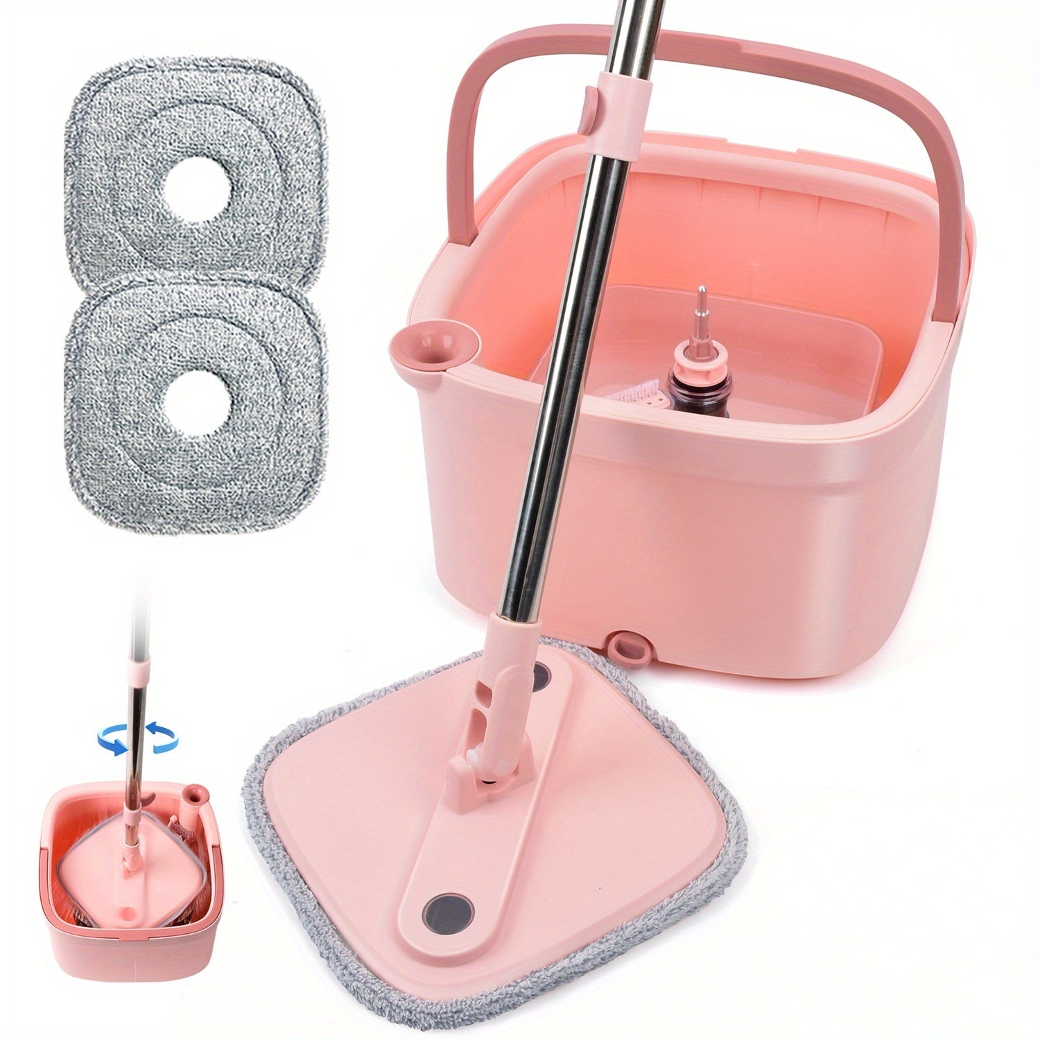 Spin Mop and Bucket Set w\u002F Self-Cleaning Dual-Tank System, 360° Spinning Mop Head for All Floor Types - 2\u002F 6pcs Microfiber Refills