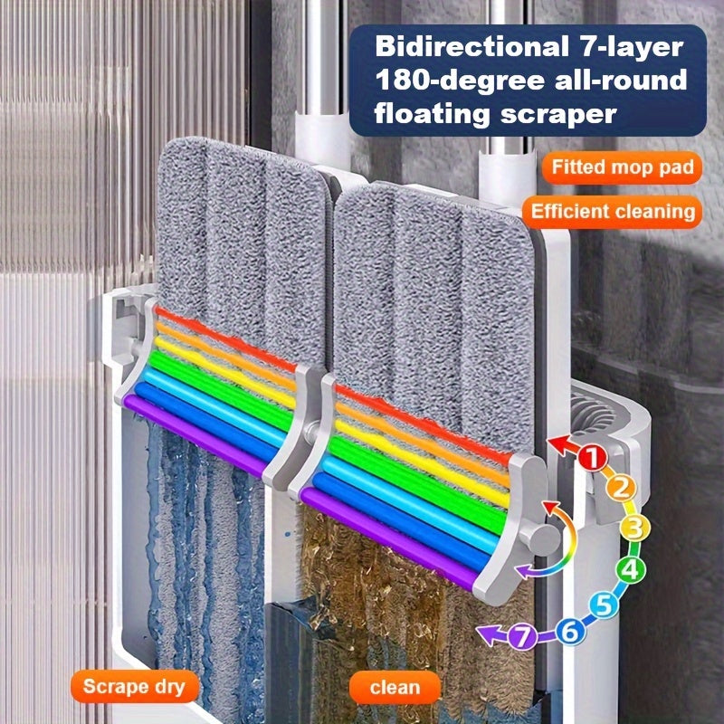 1set, Sewage Separation Hand-free Mop With A Bucket To Send 2 Mop Pads, Flexible Rotating Flat Floor Mop, Lazy Mopping Artifact Cleans And Separates Dust, Hair And Sewage, Wet And Dry Use, For All Floor Types, Cleaning Supplies