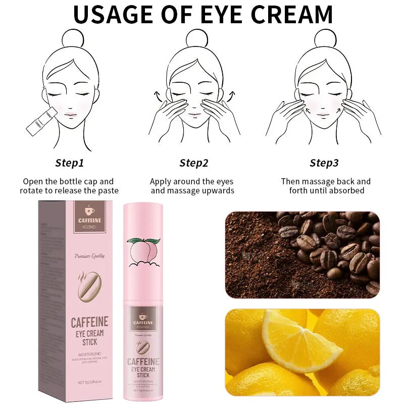 [Four Pack]ROZINO Caffeine Eye Cream Stick - Moisturizing and Restoring Skin Vitality, Eye Brightener and Corrector, 3g