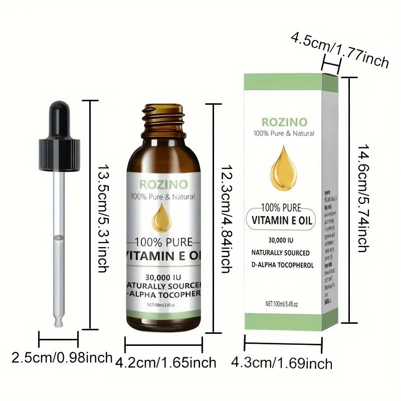 Rozino 100% Pure Natural Vitamin E Oil - Safe & Sustainable Formula Serums Skin Repair body oil lemon balm jojoba oil levanta batana oil dry body oil curly  hair  oil  treatment