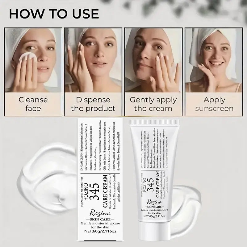ROZINO 345 Care Cream - Gentle Facial Moisturizer for All Skin Types, 60g, Contains No Ingredients Specified, Moisturizes & Soothes