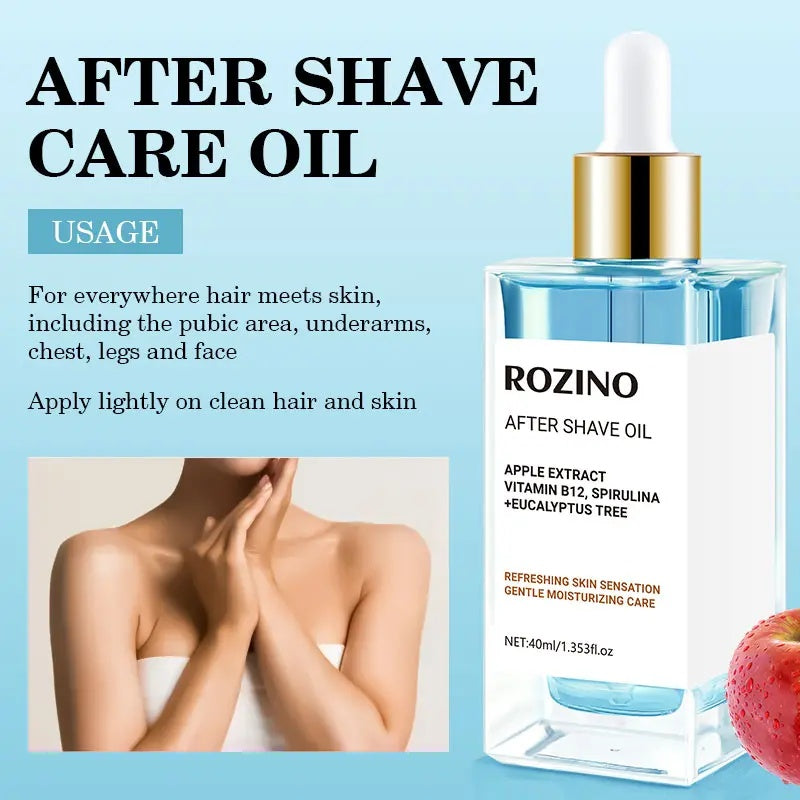 ROZINO After Shave Oil Soothing & Gentle for Sensitive Skin with Apple Extract Vitamin B3 Spirulina Eucalyptus Tree 40ml