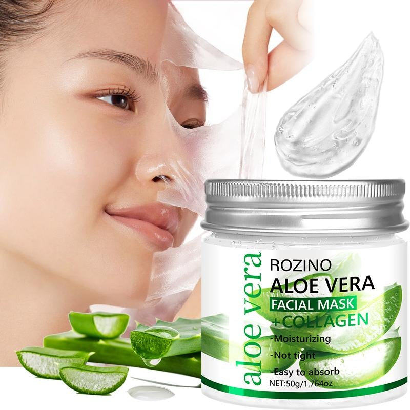 Rozino Aloe Vera & Collagen Facial Mask - Moisturizing Night Care for Smooth Soft Skin Texture - 50g