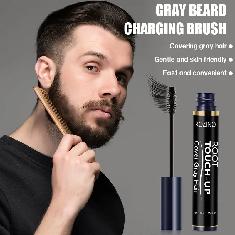 Rozino Beard Root Touch-Up - Covers Gray Hair, Gentle & Skin Friendly, Fast Application, Natural Film-Forming Formula, Smooth Silky Paste for Rich Beards