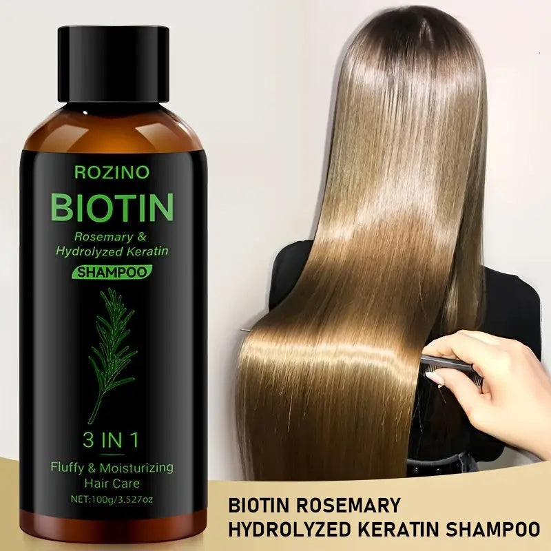 Rozino Biotin Rosemary Shampoo: 3 - in - 1 with Hydrolyzed Keratin for Premium Hair Care