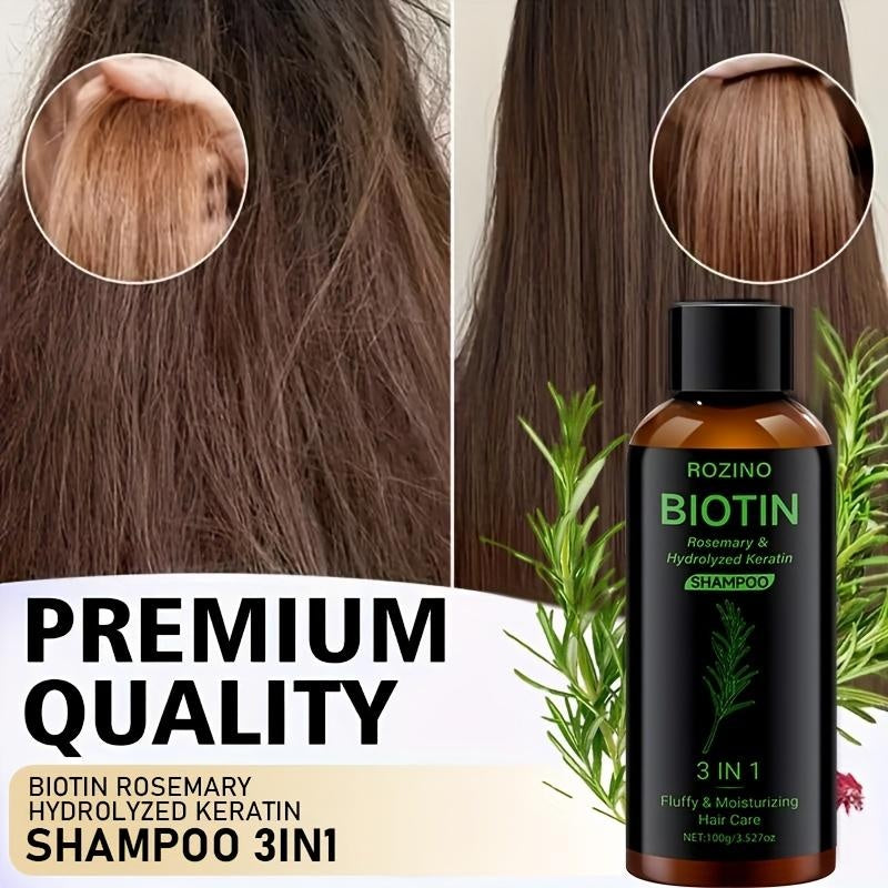 Rozino Biotin Rosemary Shampoo: 3 - in - 1 with Hydrolyzed Keratin for Premium Hair Care