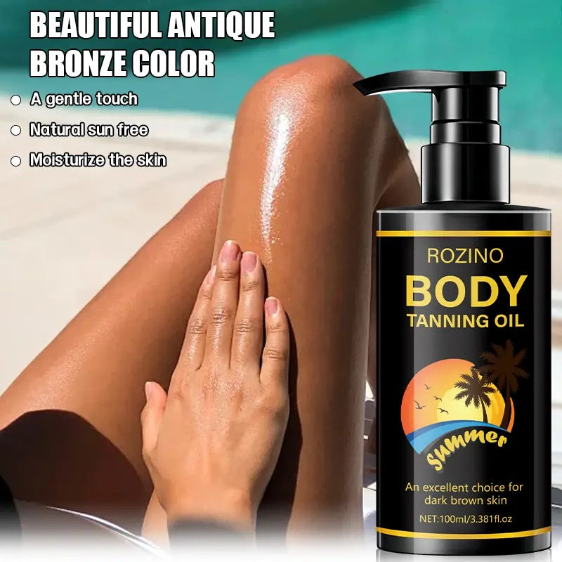 ROZINO Body Tanning Oil - Summer - Ready Sun - Kissed Skin Sunless Self Tanner Bronzing Lotion