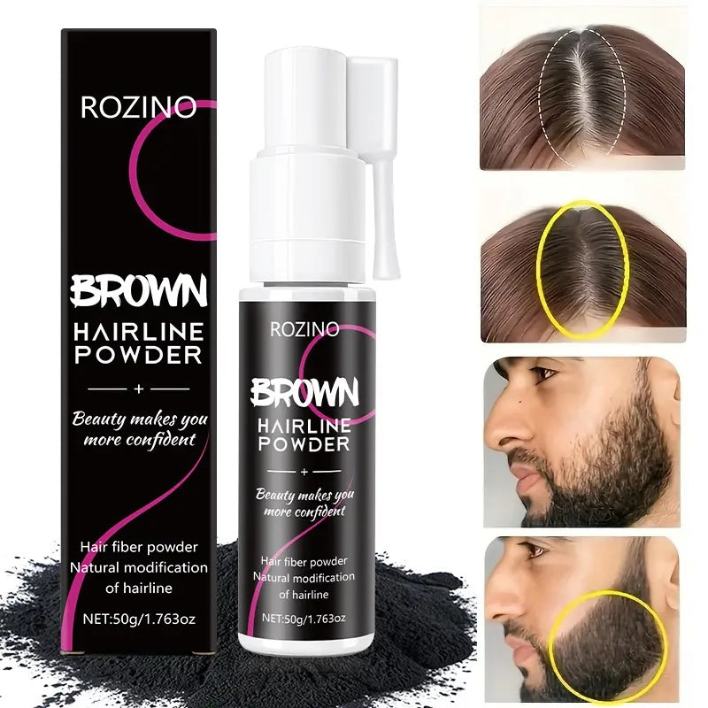 Rozino Brown Hairline Powder Root Touch Up Hair Color for Gray Coverage Bald Spot Concealing Hair Powder for Women & Men 48-Hour Stain-Proof Formula