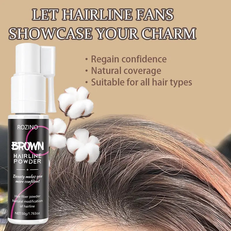 Rozino Brown Hairline Powder Root Touch Up Hair Color for Gray Coverage Bald Spot Concealing Hair Powder for Women & Men 48-Hour Stain-Proof Formula