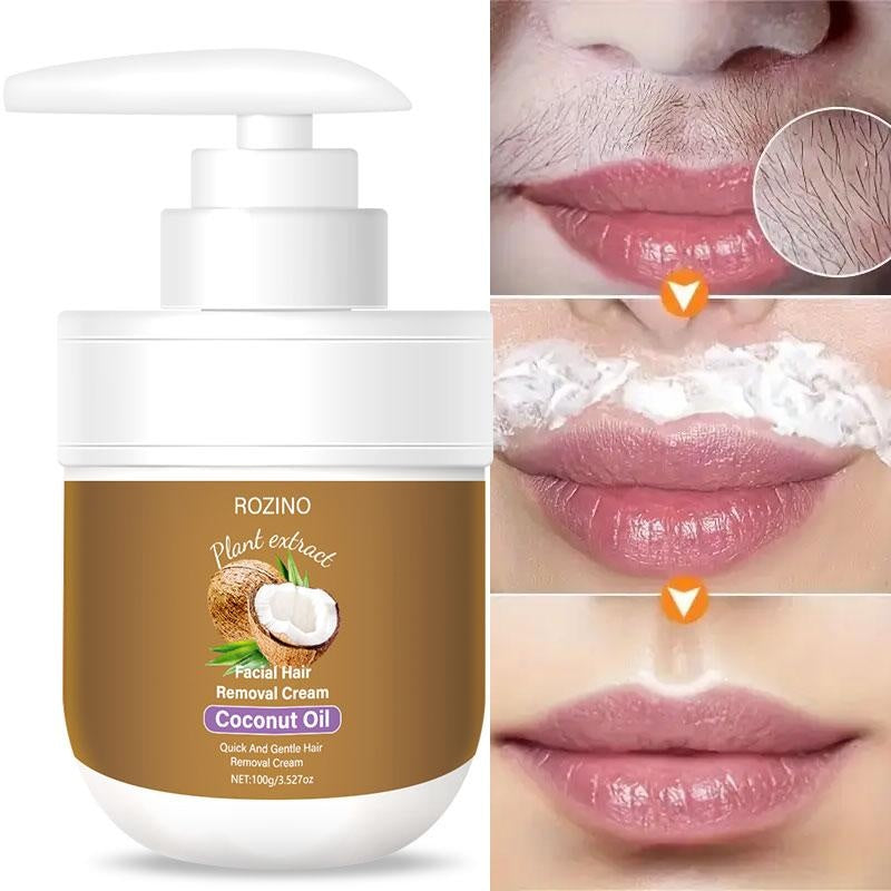 ROZINO Coconut Oil Hair Removal Cream - Gentle & Painless Full Body Depilatory for Face, Arms & Legs