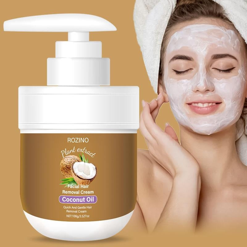 ROZINO Coconut Oil Hair Removal Cream - Gentle & Painless Full Body Depilatory for Face, Arms & Legs