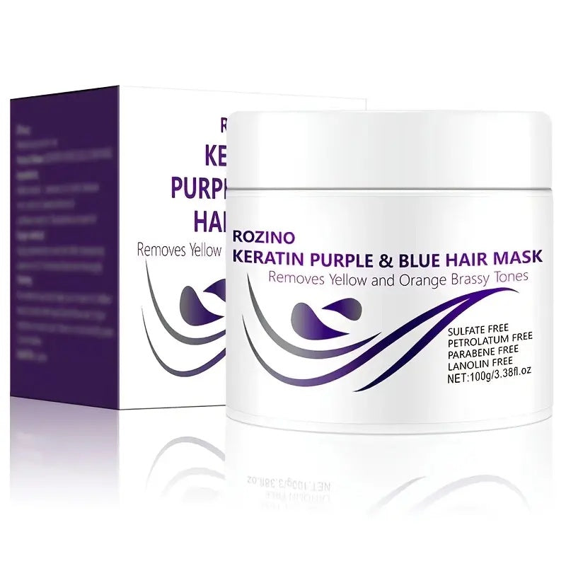 ROZINO Keratin Purple & Blue Hair Mask: Targeted Removal of Yellow and Orange Brassy Tones reusable  extensions