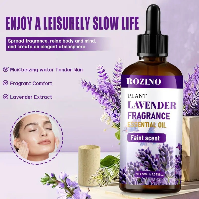 ROZINO Lavender Essential Oil 100ml Pure Natural Faint Scent for Diffuser Body Aromatherapy & Soap Making Plant Fragrance