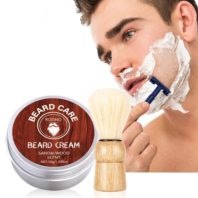 ROZINO Men's Beard Care Shaving Cream - Sandalwood Scented Grooming Essential Facial Moisturizer Foam Cleansing 30g