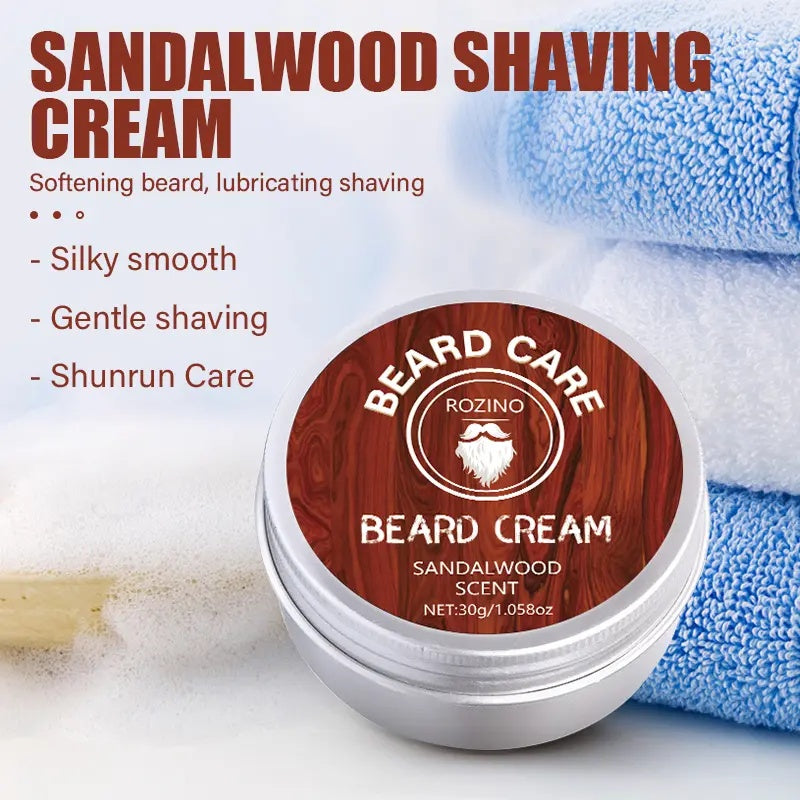 ROZINO Men's Beard Care Shaving Cream - Sandalwood Scented Grooming Essential Facial Moisturizer Foam Cleansing 30g
