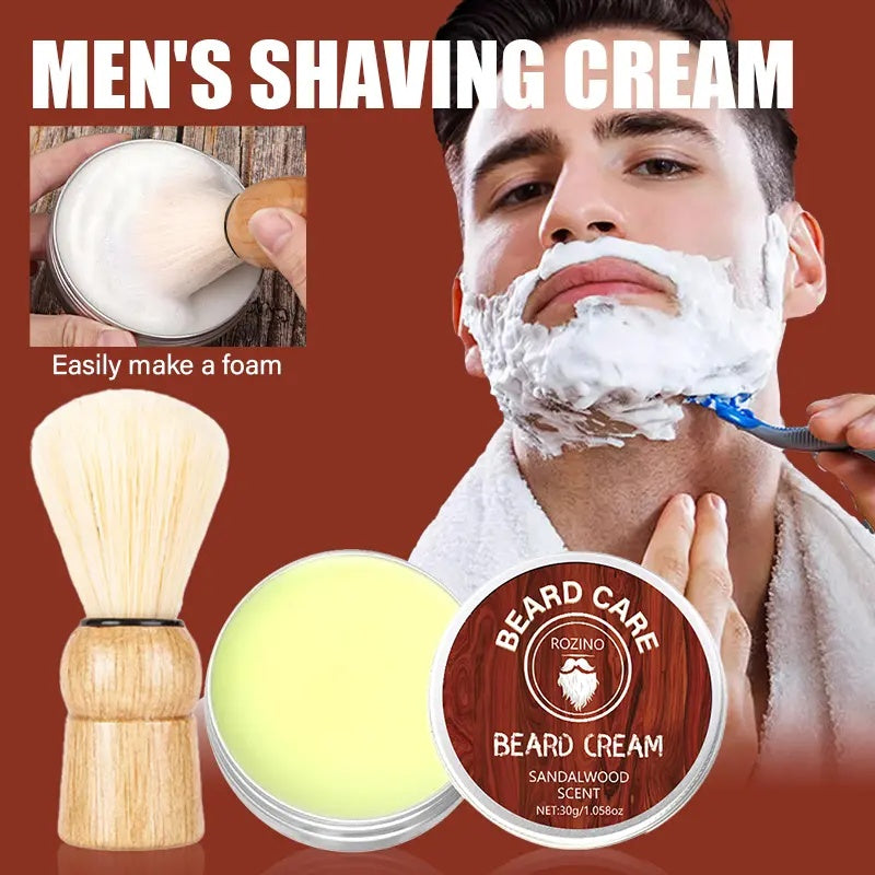 ROZINO Men's Beard Care Shaving Cream - Sandalwood Scented Grooming Essential Facial Moisturizer Foam Cleansing 30g