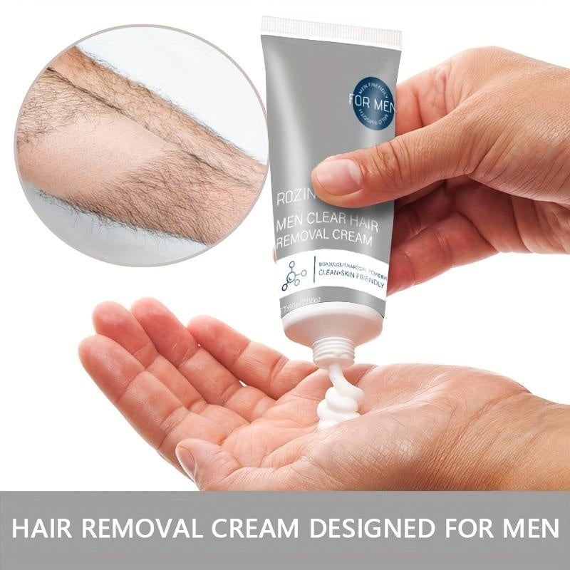 ROZINO Men's Refreshing Hair Removal Cream - Moisturizing & Nourishing Formula for Brighter Smoother Skin - Clean-Skin Friendly Wax Cosmetic