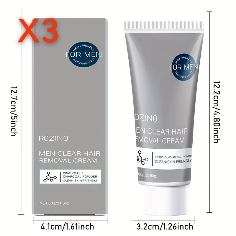 ROZINO Men's Refreshing Hair Removal Cream - Moisturizing & Nourishing Formula for Brighter Smoother Skin - Clean-Skin Friendly Wax Cosmetic