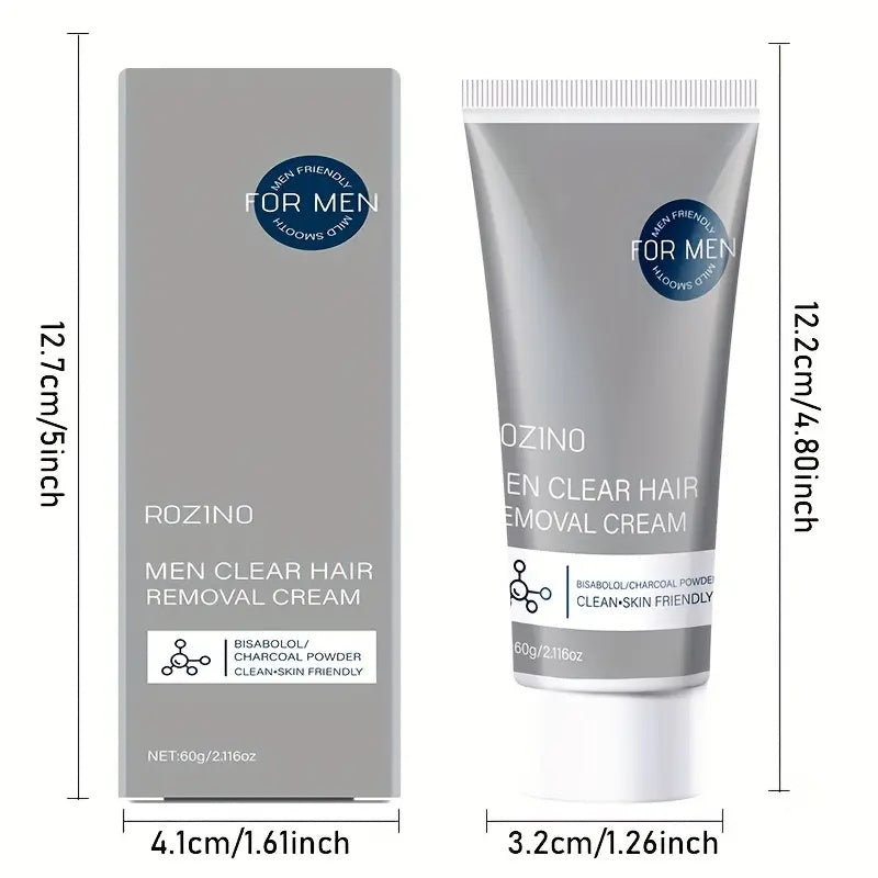 ROZINO Men's Refreshing Hair Removal Cream - Moisturizing & Nourishing Formula for Brighter Smoother Skin - Clean-Skin Friendly Wax Cosmetic