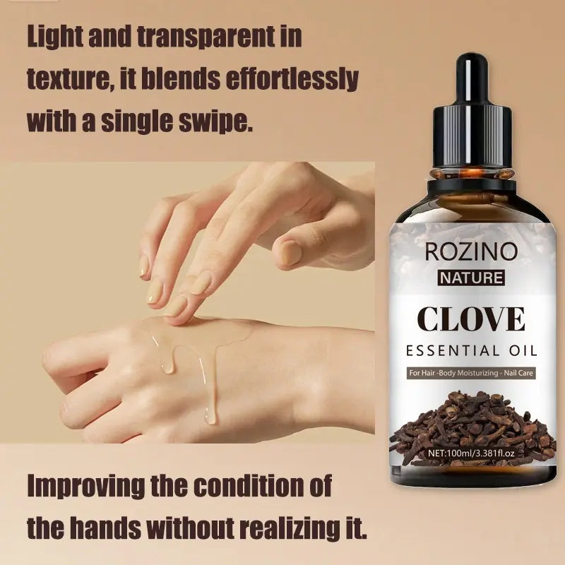 ROZINO Nature Clove Essential Oil - Unisex Hair & Body Care - 100ml Natural Aromatherapy Oil for Skin & Hair