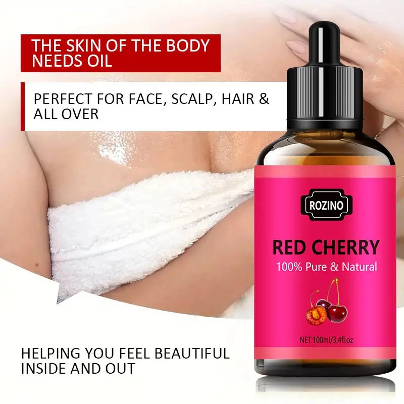 Rozino Red Cherry Essential Oil - Improve Dry Skin, Lock Moisture & Soothe Redness Body Care Soothing dry body oil curly  hair  oil  treatment